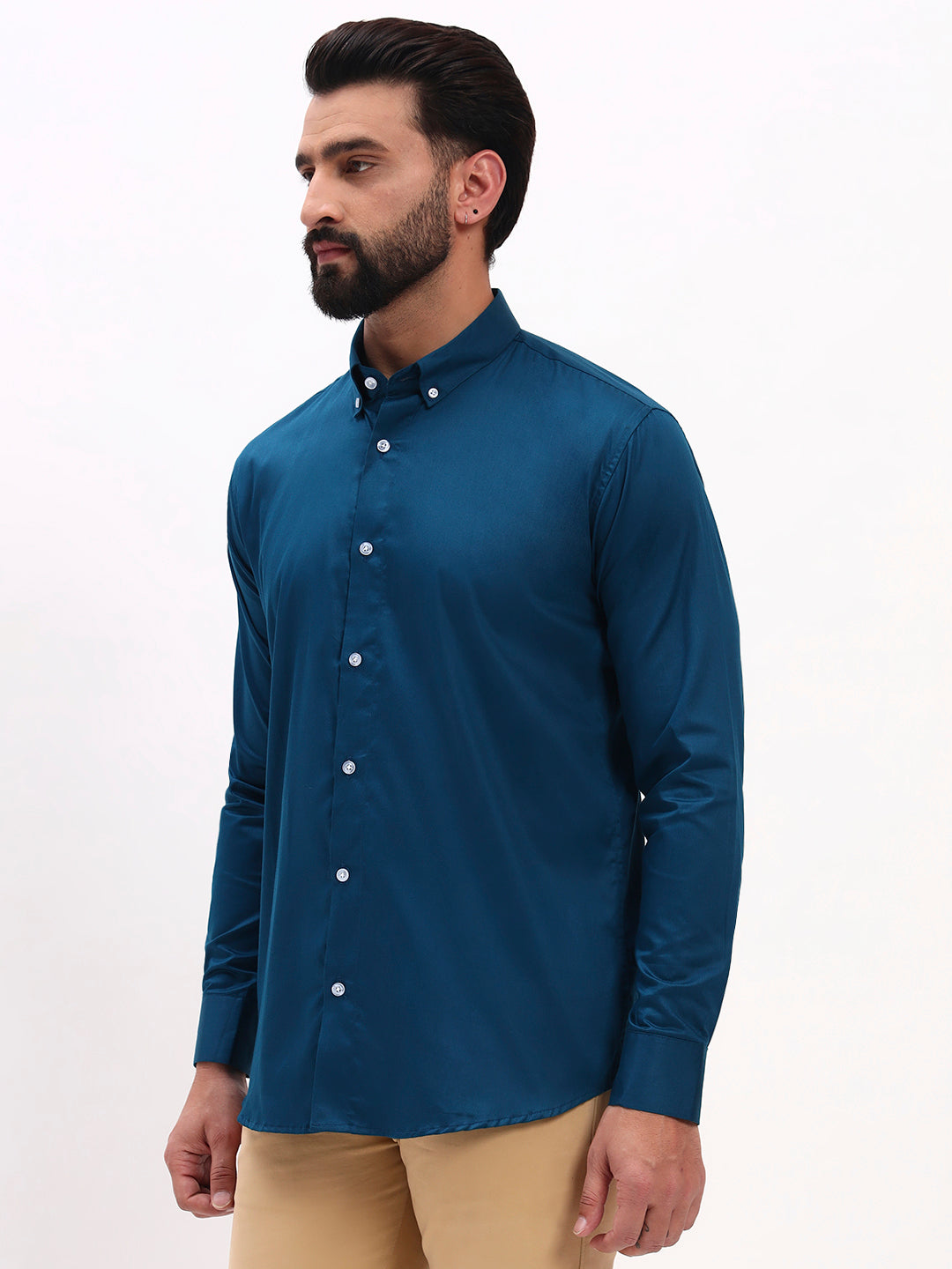 TEAL BLUE SATIN SHIRT