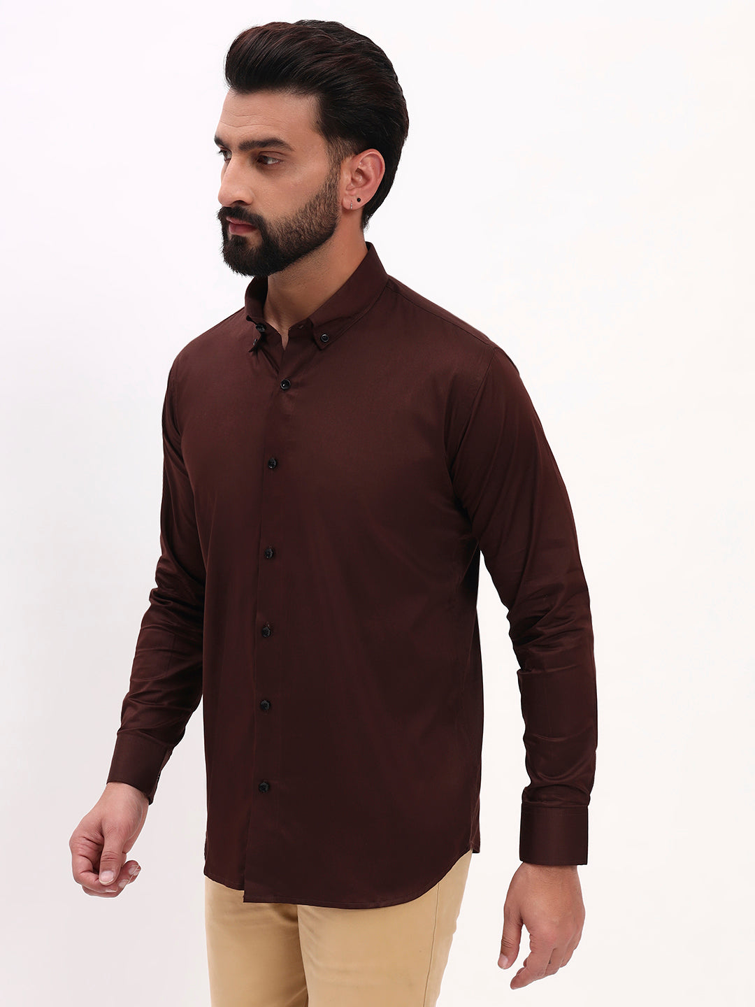 DARK BROWN SATIN SHIRT